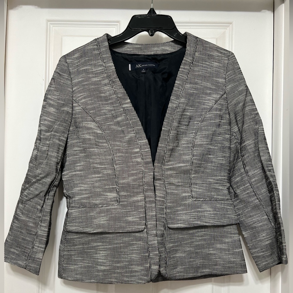 Anne Klein Gray Textured Open-Front Blazer